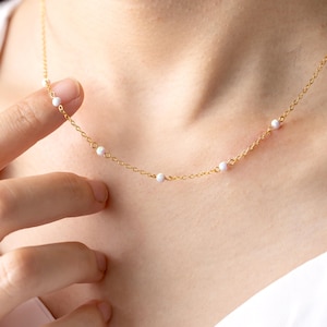Dainty 4MM Opal Bead Necklace, 925 Sterling Silver Chain, Dainty Opal Necklace in Sterling Silver, Necklace for Women, Gift for Her