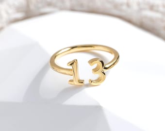 Custom Number Ring in 925 Sterling Silver, Number 13 44, Angel Number, Lucky Number, Date Memorial Jewelry, Birthday Age Gift, Gift for Her