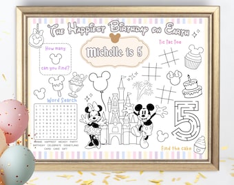 Personalized Classic Mouse Birthday Party Activity Sheet | Mickey Coloring Placemat | Party Favor Bag Coloring Book