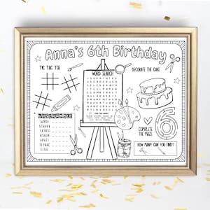 Kunst Geburtstagsparty Färbung Aktivität Blatt | Druckbare Kunst Party Tischset | Kunst-Themen-Party-Aktivität | Personalisierte Kunst Party Favor