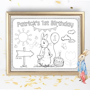 Foglio per festa di compleanno di Beatrix Potter Rabbit / Tovaglietta a tema Peter Rabbit / Tovaglietta da colorare personalizzata Bomboniera per feste / Tovaglietta