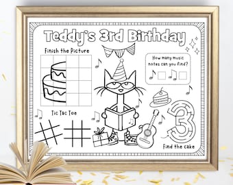 Personalisiertes Geburtstags-Tätigkeitsblatt für Katzen | Tischset zum Ausmalen (Digitale Datei)