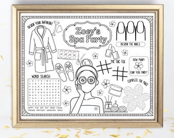 女の子のスパデー誕生日パーティーの塗り絵テーブルクロス