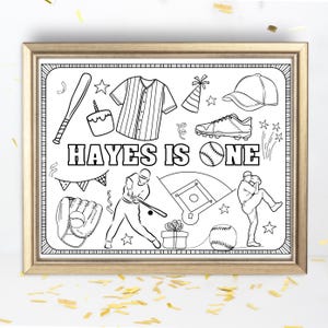 Hoja de actividades para colorear de cumpleaños de béisbol / Actividades para fiestas de béisbol / Mantel individual personalizado para colorear de novatos de béisbol / Recuerdo de fiesta