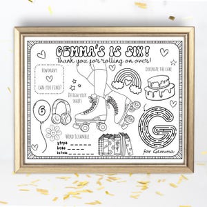 Roller Skates Party Coloring Activity Sheet | Printable Groovy Party Placemat | Roller Blading Coloring Page | 90&#39;s Birthday | Personalized