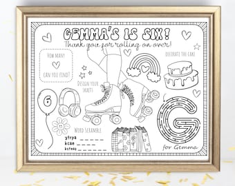 Gepersonaliseerde rolschaatsfeestplacemat | Kleuractiviteit (afdrukbare pdf)