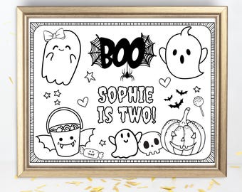 Personalisierte Boo Geburtstag Aktivität Blatt | Halloween Ausmal-Tischset (PDF)