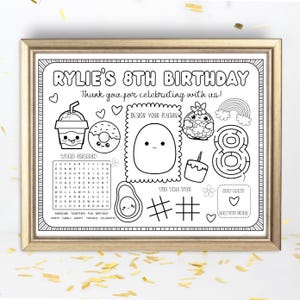 Folha de atividade de pelúcia japonesa kawaii | Atividade de festa de aniversário kawaii para chá de bolhas de máquina de garra | Folha de festa para jogo americano Favor de festa