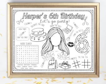 Retro Doll Birthday Party Activity Sheet | Personalized Coloring Placemat (Digital Download)