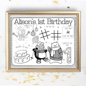 Winter Onederland Winter Birthday Party Activity Sheet | Winter Activities | Personalised Winter Wonderland Coloring Placemat | Party Favor