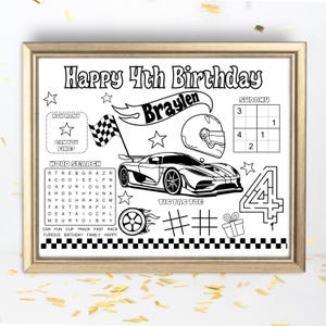 Hot Race Car Wheels Party Placemat | Race Car Birthday Party Activity Sheet | Customized name and age