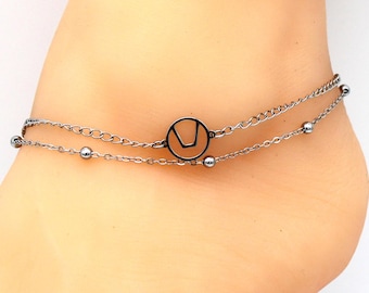 Minimalistische Fußkette Silber Edelstahl – Doppellagige Anklet mit Symbol – Diskreter Lifestyle Schmuck – Verstellbar – Sommer Geschenk