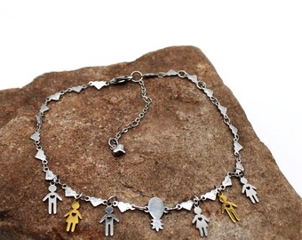 Heart Anklet Stainless Steel • Personalized Charms Figures • Waterproof & Adjustable • Handmade Jewelry