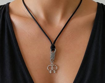 Double Venus symbol (surgical steel) silver necklace