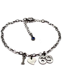 Fußkette I Love 69,  MMF, Swinger, Hotwife, Edelstahl, Silber, Wifesharing, Lifestyle, Statement, MFM,  Anklet, Strassstein