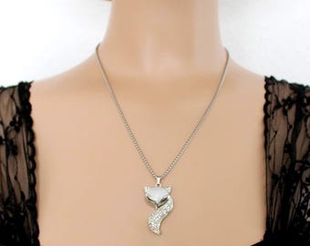 Vixen Necklace – Stainless Steel Fox Necklace – Rhinestone Fox Pendant – Gift for Her