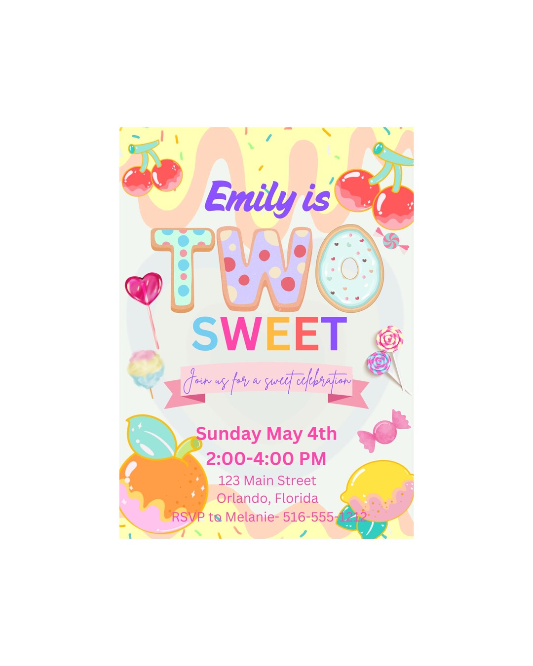 2nd Birthday Party Invitation, Two Invite, Girl, Candy, Digital Invite ...