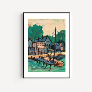 Back Bay Art Print | Vintage Coastal Town Digital Download | Mid-Century Harbour Scene | Retro Nautical Wall Art | Printable Maritime Decor