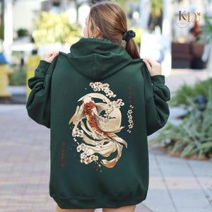 Cozy Vintage Japanese Koi Fish Hoodie | Unisex Tokyo Style Sweatshirt | Asian Art Nouveau Pond Top | Nautical Japan Spring Sweater