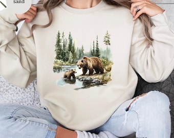 Sweat-shirt ras du cou rétro grizzly : pull sauvage des années 90