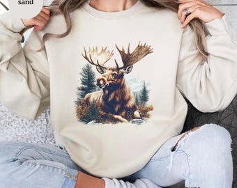 Retro Bull Moose Sweatshirt: 90s Wildlife Graphic Crewneck