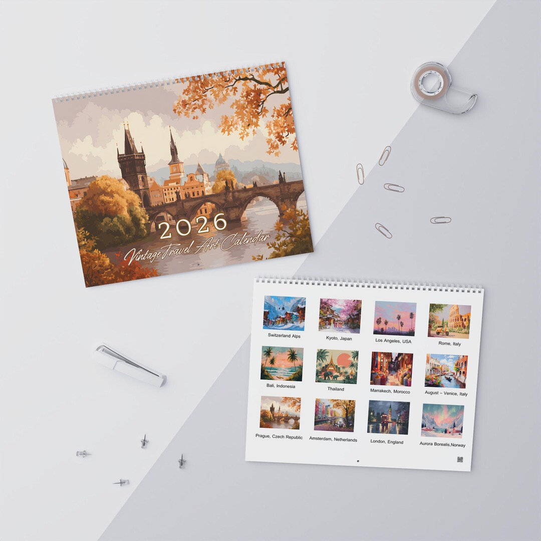 Vintage Travel Wall Calendar 2026 | Retro World Cities Calendar ...
