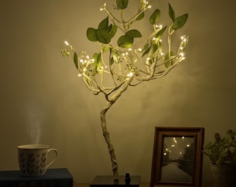 Handmade Bedside Tree Lamp | Rechargeable Bonsai Night Light | Battery Operated Fairy Lights Table Lamp