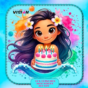 Moana Birthday Watercolor Splash, Clipart Images, Graphics and Artwork, Rainbow Aesthetic, PNG Cute Princess Images