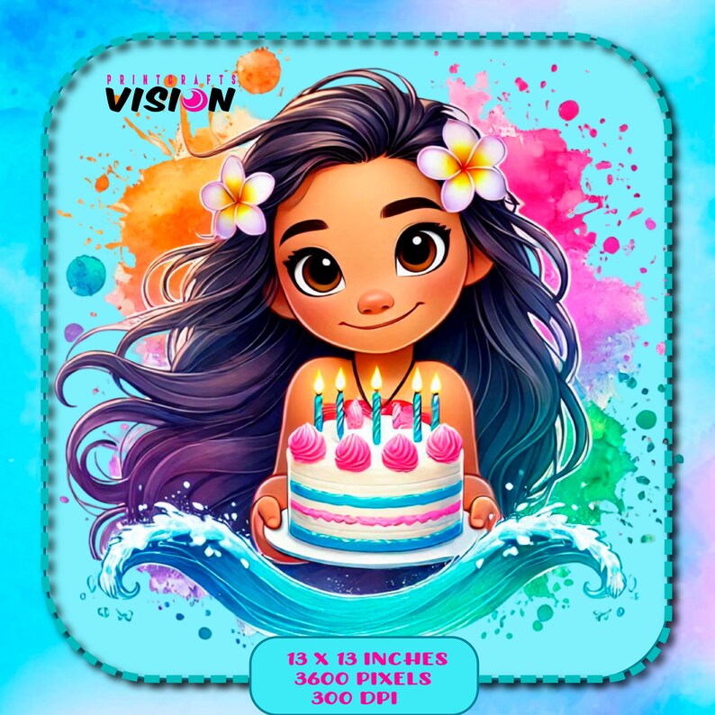 Moana Birthday Watercolor Splash, Clipart Images, Graphics and Artwork ...