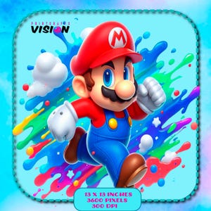 2 PNG Super Mario Splash and Watercolor Digital design PNG file sublimation - High Resolution - Digital PNG Download