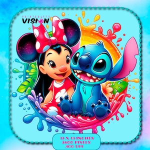リロ＆スティッチのpngクリップアート、水彩スプラッシュ、リロのpngクリップアート画像、かわいいスティッチの画像、親友、即時ダウンロード