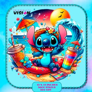 Stitch png clipart, Watercolor Splash, Clipart Images  stitch summer holiday, lilo and stitch character, cute stitch image, instant download