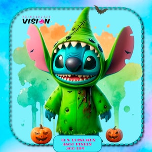Stitch as Oogie Costume Watercolor Splash, Clipart Images, Graphics and Artwork, Halloween Aesthetic, PNG Boogie Nightmare Character Images