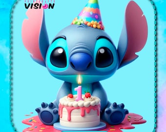 Imagen PNG de Stitch para cumpleaños, clipart de salpicaduras de acuarela (descarga digital)