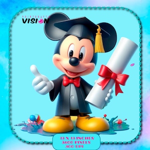 Mickey Mouse Diploma Watercolor Splash, Mickey Mouse Graduation , Clipart Images, Graphics and Artwork, Rainbow Aesthetic, PNG Gaming Images
