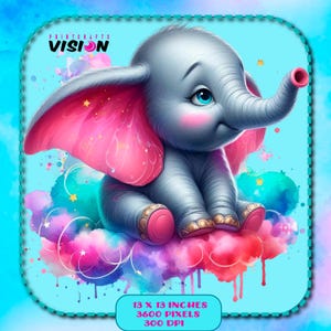 Dumbo PNG  Watercolor Splash, Clipart Images, background, dumbo png clipart, cute elephant Dumbo, cartoon clipart instant download