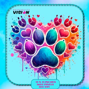 Colorful Paws Png, Sublimation Design, Heart Png, Dog Mama Png, Dog Lover Png, T-Shirt Design, Sweatshirt Png, Digital Download Png