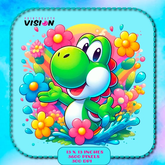 Yoshi Floral Clipart, Rainbow Gaming PNG (digital Download) - Etsy