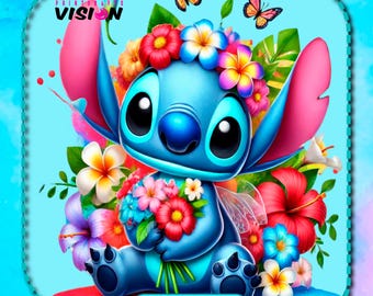 Stitch holding Flowers PNG, Transparent Background Clipart Images, Commercial License Files, Valentine Graphics