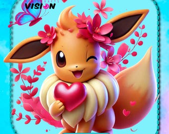 Eevee Valentine PNG Clipart, Cute Monster Images (Digital Download)