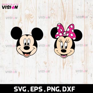 Mickey Minnie head instant download digital file svg, png, eps, Ai, and dxf clip art for cricut silhouette Cartoon Cliparts, Layered svg