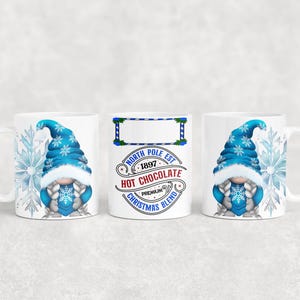 Blue Gnome, Christmas mug wrap, Blue Gonk, Hot Chocolate, Mug Wrap | Gonk Mug Wrap | Christmas Gnome |