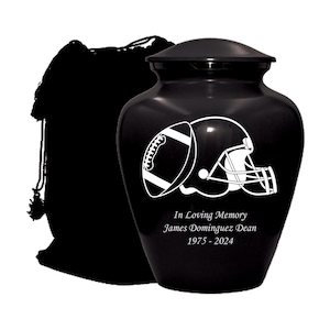 Football Urn, Football Lover's Cremation Urn, Customized Human Adult Funeral Urn For Sports Lovers, Personalization on Multiple Colors Black Style 2