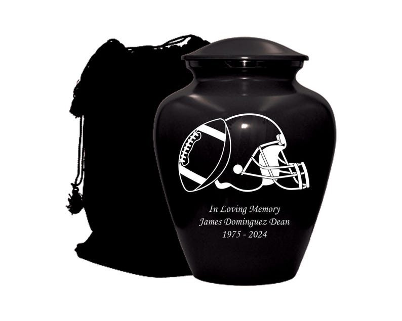 Football Urn, Football Lover's Cremation Urn, Customized Human Adult Funeral Urn For Sports Lovers, Personalization on Multiple Colors Black Style 2