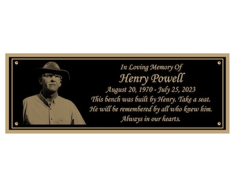 Photo Memorial Bench Plate, Personalized Plaque, Door Name Plate, Building Sign, Engraved Tree Plaque, Multiple Sizes and Colors