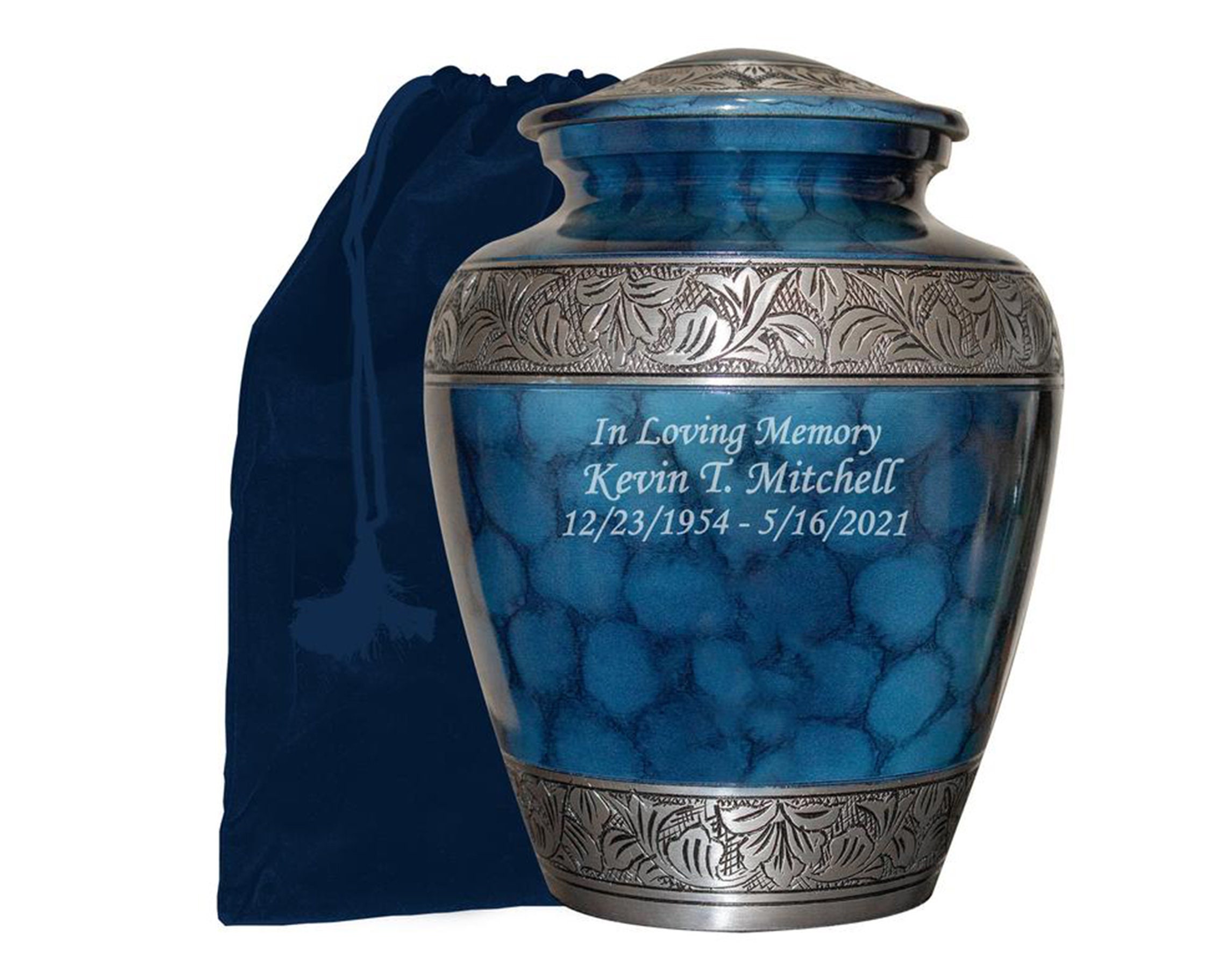 Extra Large Blue Human Funeral Cremation Urn, Custom Engraved Companion Cremation Urn- Multiple Colors