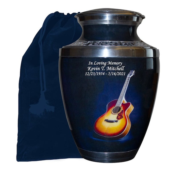 Urn For Human Ashes, Music Lovers  Cremation Urn with Velvet Bag, Guitar Funeral Urn