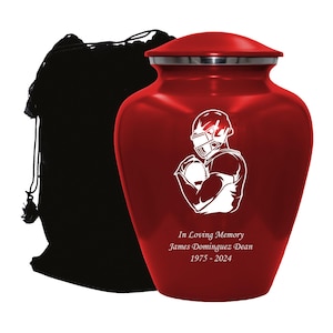 Football Urn, Football Lover's Cremation Urn, Customized Human Adult Funeral Urn For Sports Lovers, Personalization on Multiple Colors Red Style1