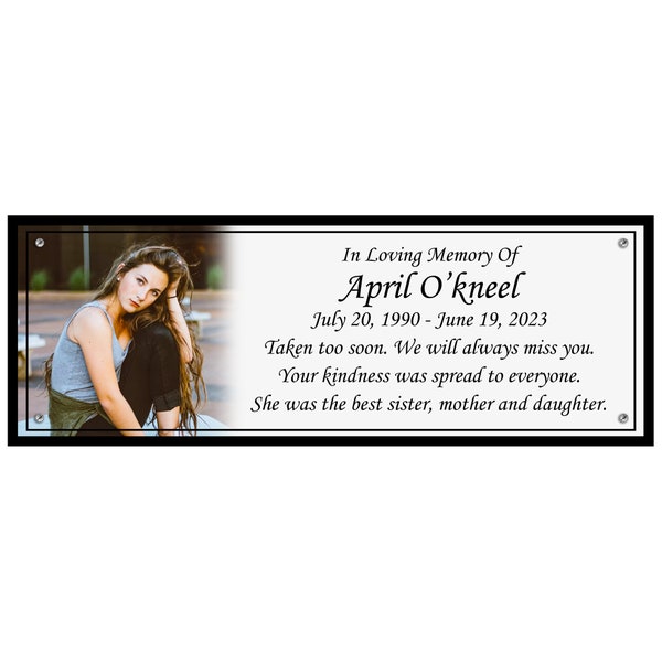 Photo Memorial Bench Plate For Humans and Pets, Personalized Plaque, Building Sign, Engraved Tree Plaque, Multiple Sizes and Colors