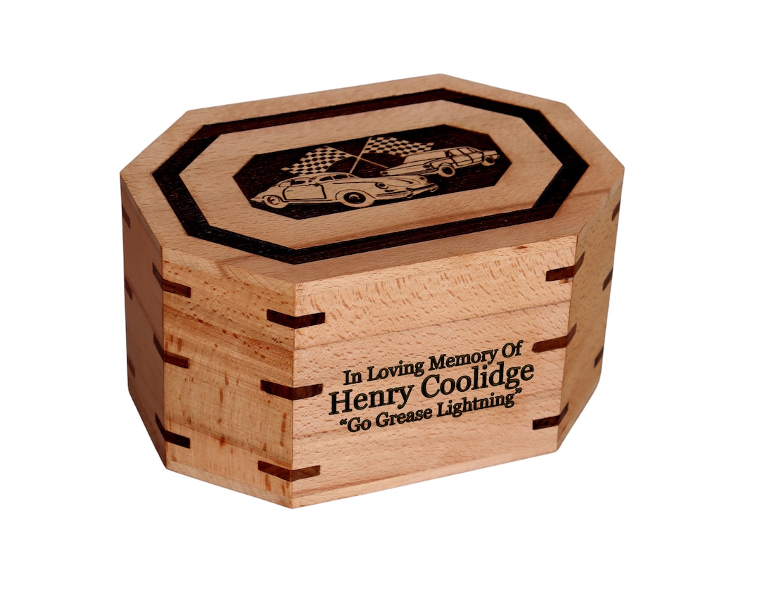 Car Lover's Adult Size Wooden Funeral Cremation Urn, Racing Flag Sports